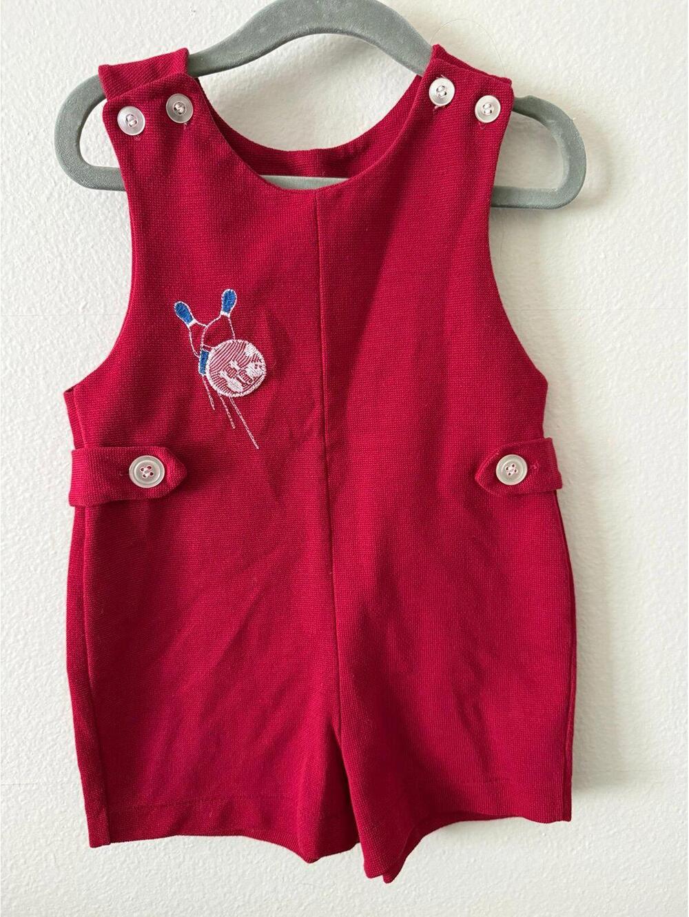 Health-tex 3T Red Toddler Shortall Vintage Bowling Embroidery